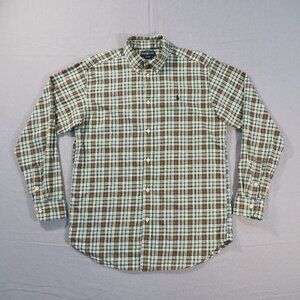 Ralph Lauren Shirt Mens Extra Large Blue Plaid Brushed Cotton Button Flannel